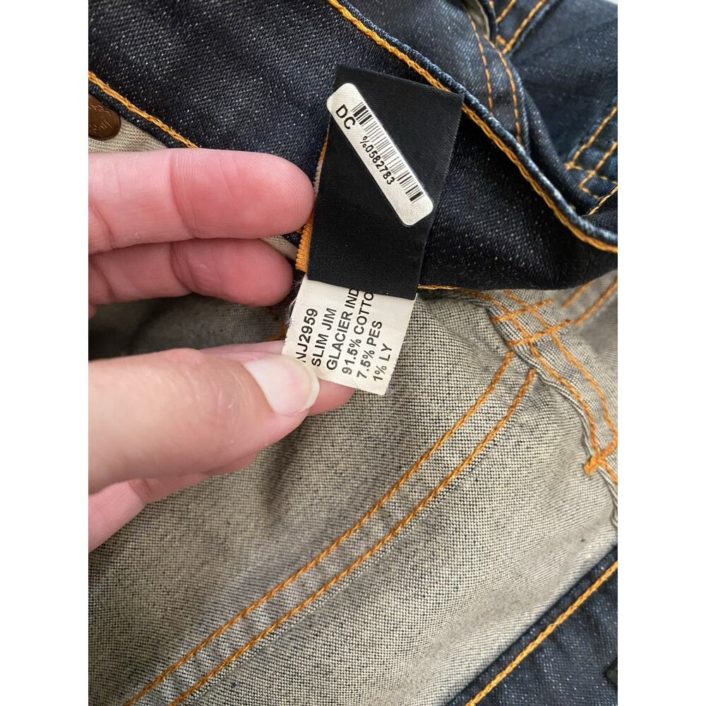 NUDIE JEANS SLIM JIM GLACIER INDIGO Dark Wash Coated PANTS STRAIGHT Size 33 Read - Picture 10 of 11